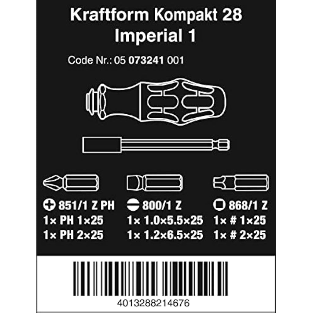 Wera Kraftform Kompakt 28 Imperial 1 Screwdriver Set with 6 Bits