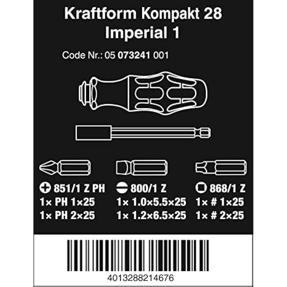 Wera Kraftform Kompakt 28 Imperial 1 Screwdriver Set with 6 Bits