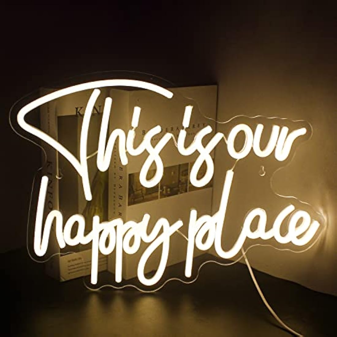 Jolof Store This is Our Happy Place Neon Sign – Warm White LED Wall Decor