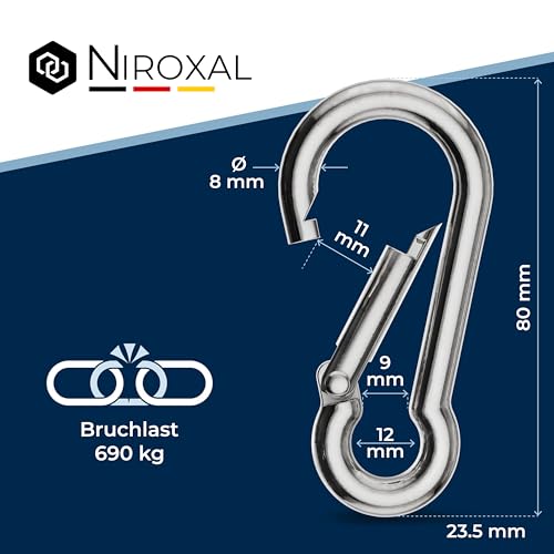 Jolof Store 50x 8mm V4A Stainless Steel Snap Hook Carabiner 1500kg