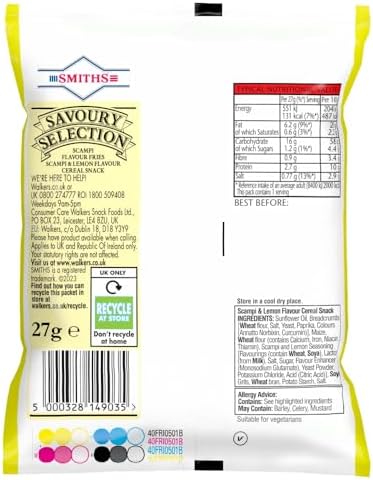 Smith's Scampi & Lemon Fries - Savoury Cereal Snacks (24 x 27g Pack)