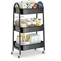 EAGMAK 3-Tier Metal Rolling Utility Cart with Handle and Wheels - Black