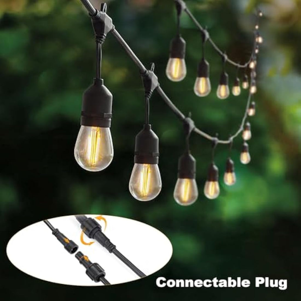 Spacelumen 49FT Outdoor String Lights | 16 S14 LED Bulbs | IP65 Waterproof
