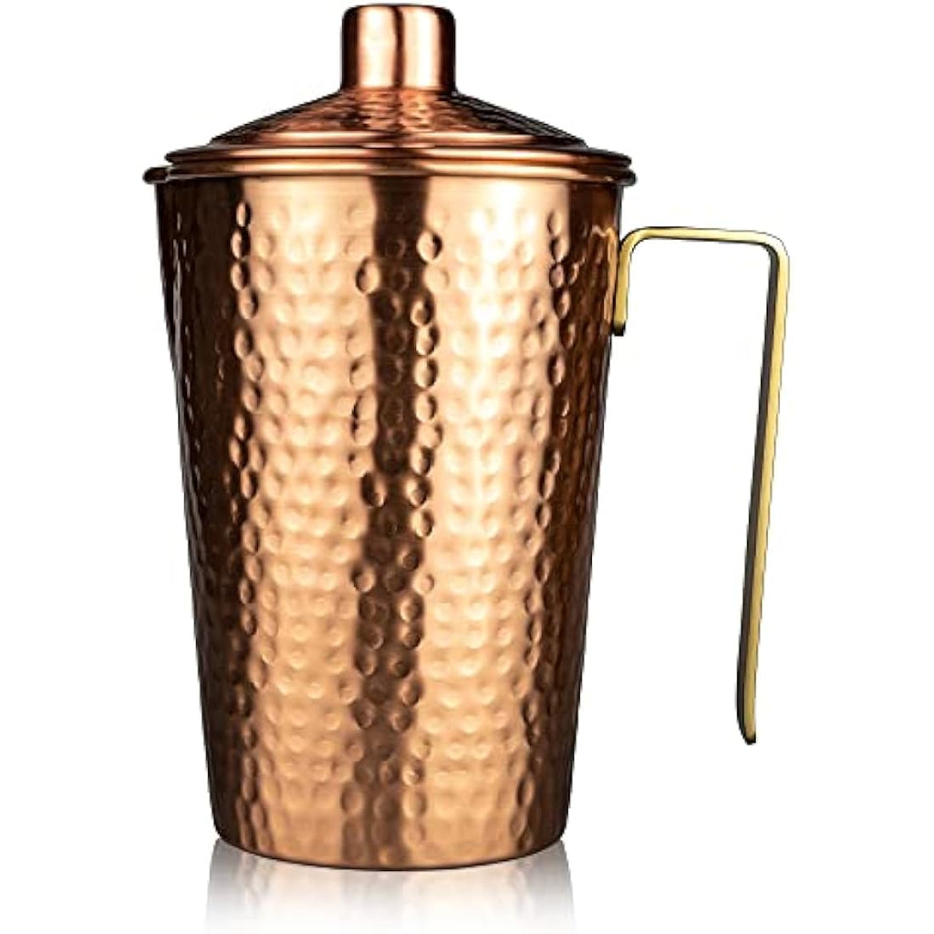 Kosdeg Pure Copper Pitcher with Lid – 44 Oz Hammered Handcrafted Jug