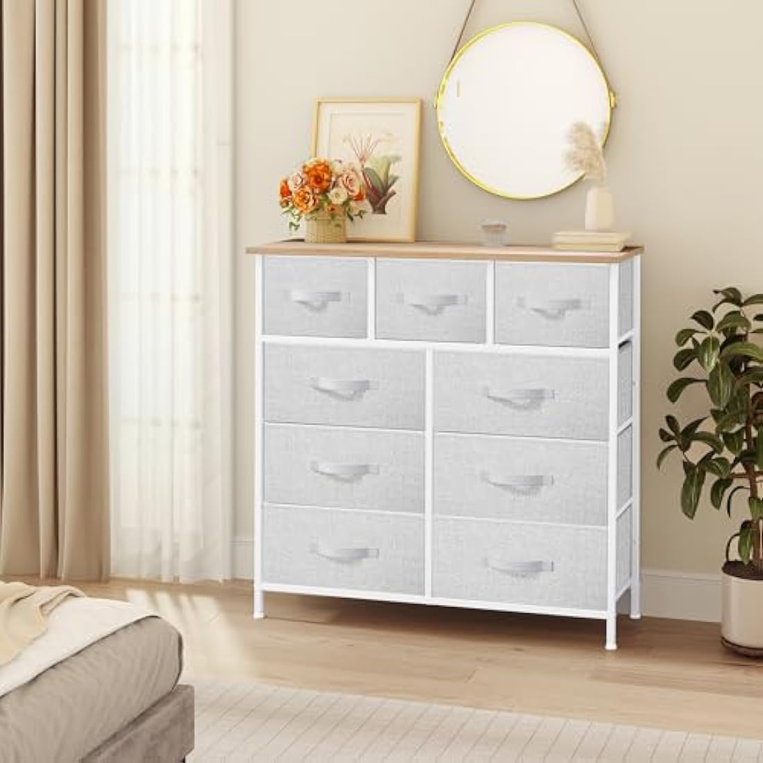 YITAHOME 9-Drawer Fabric Dresser – Wide Storage Chest, Light Grey