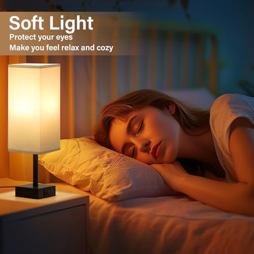 Jolof Store 3-Way Dimmable Bedside Lamps Set of 2 with USB-C+A Ports