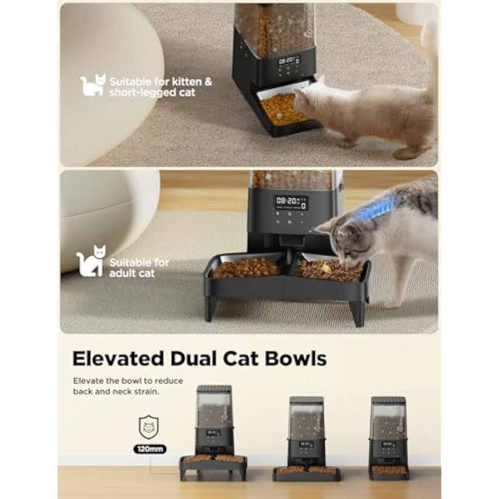 FEELNEEDY 5L Automatic Cat Feeder | Dual Bowls & 10s Voice Recorder