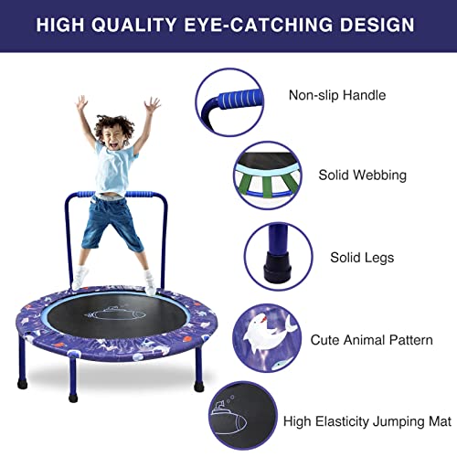 38" Kids Mini Trampoline – Foldable Rebounder with Handrail