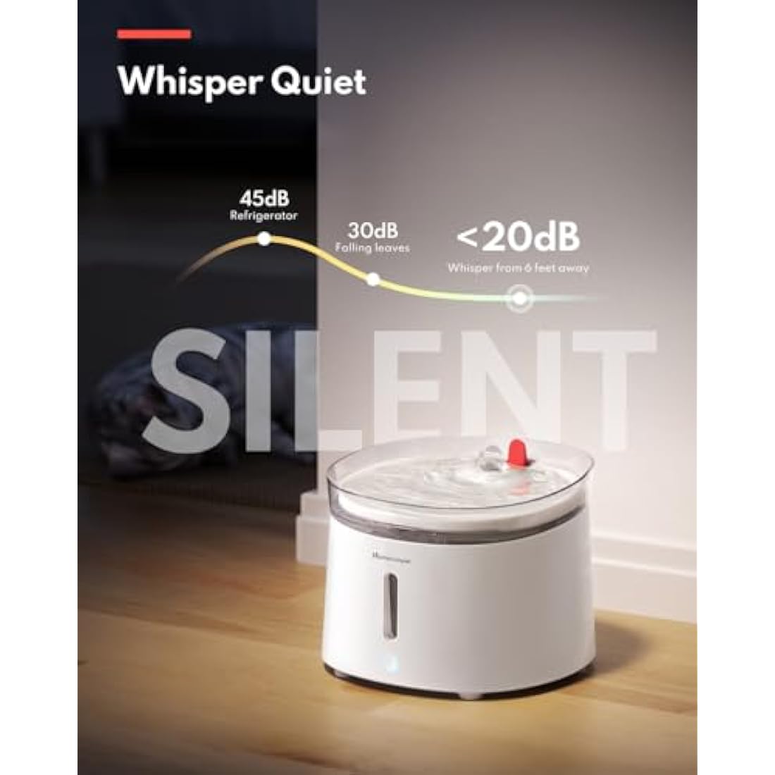 Homerunpet Porcelain Cat Water Fountain – 2L Ultra Quiet Wireless Pump