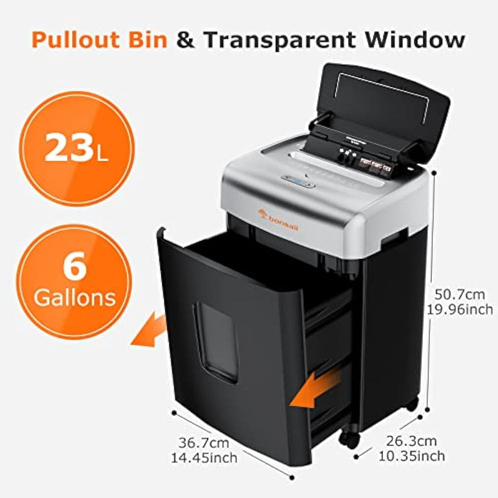 Bonsaii 110-Sheet Auto Feed Micro Cut Paper Shredder | 23L Bin