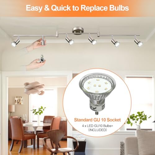 DINGLILIGHTING LED Ceiling Spotlight | 6-Way Rotatable Matt Nickel Track Light