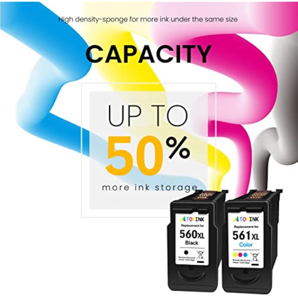 ATOPINK 560XL 561XL Ink Cartridges for Canon Pixma TS5350 TS7450 | 2-Pack