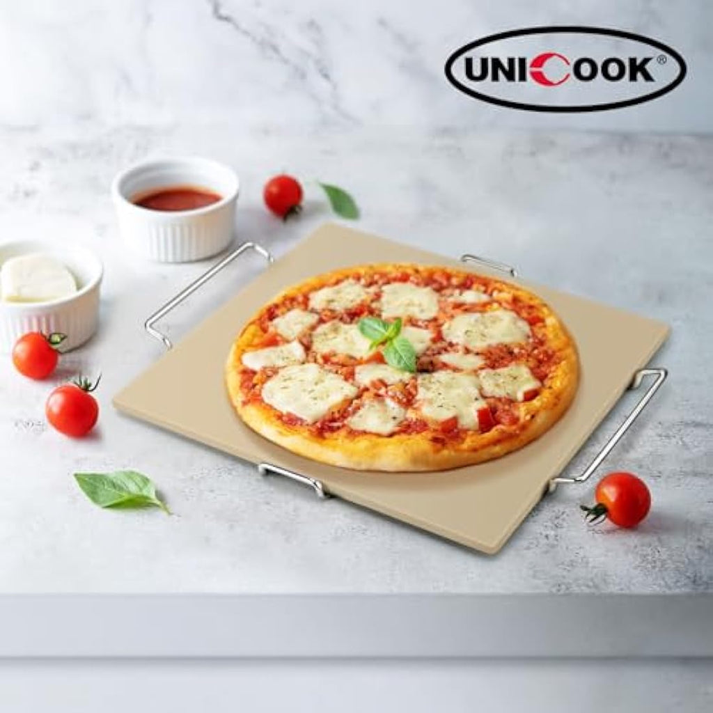 Unicook 30.5cm Square Cordierite Pizza Stone for Oven and Grill with Rack
