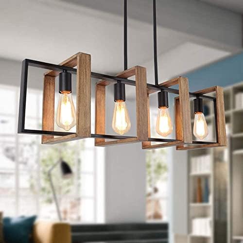 Jolof Store 4-Light Farmhouse Kitchen Island Chandelier – Wood & Black
