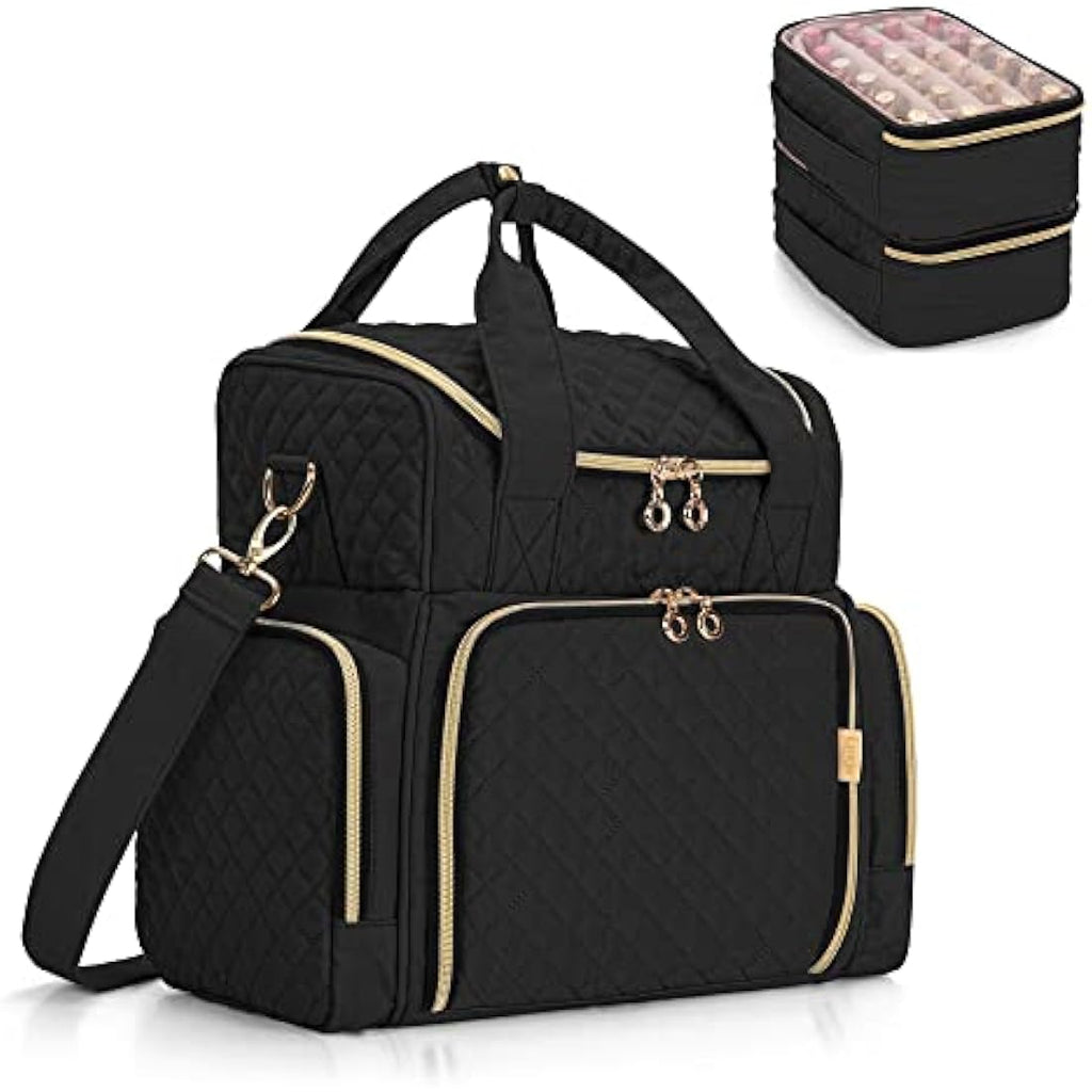 Luxja Nail Polish Case | Holds 48 Bottles & Nail Lamp | Black Organizer