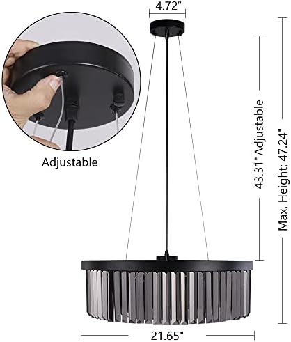 Wellmet 6-Light Black Crystal Chandelier – Modern 21.65" Pendant Light