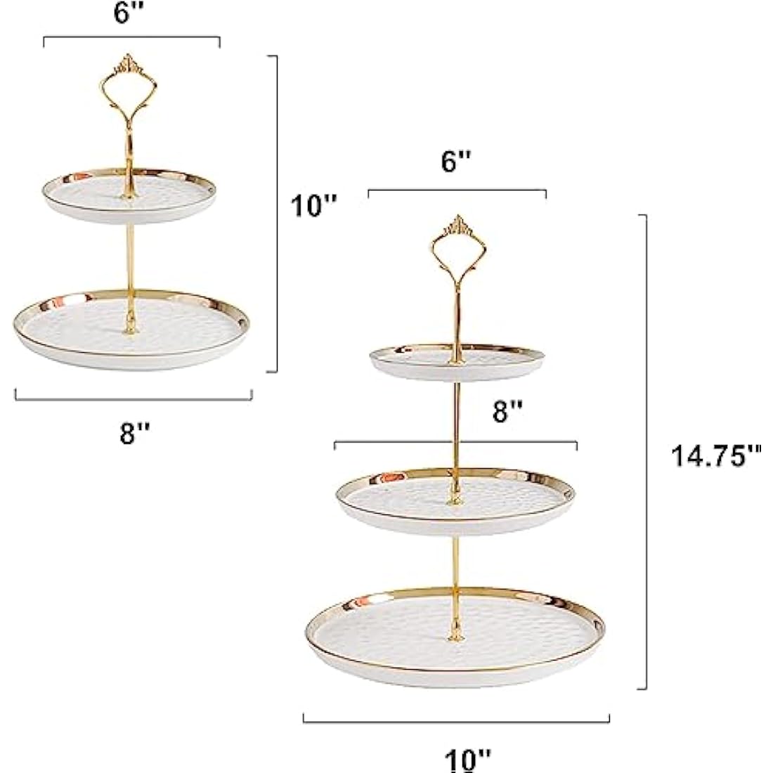 MEETOZ 2-Set White Porcelain Tiered Cupcake Stand with Gold Rods