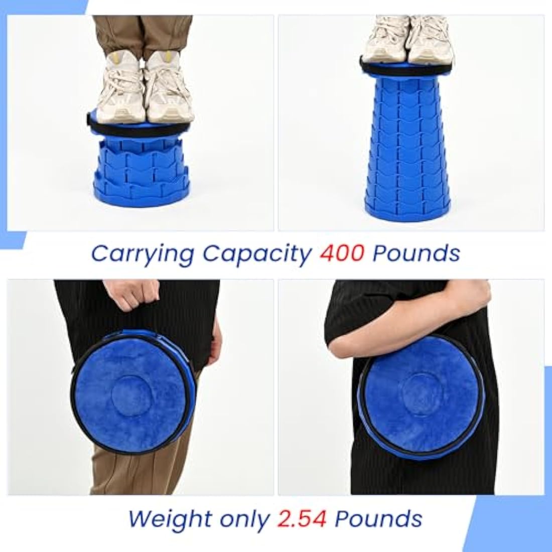 FXKS 2-Pack Retractable Folding Stool with Cushion, 400lb Capacity – Blue