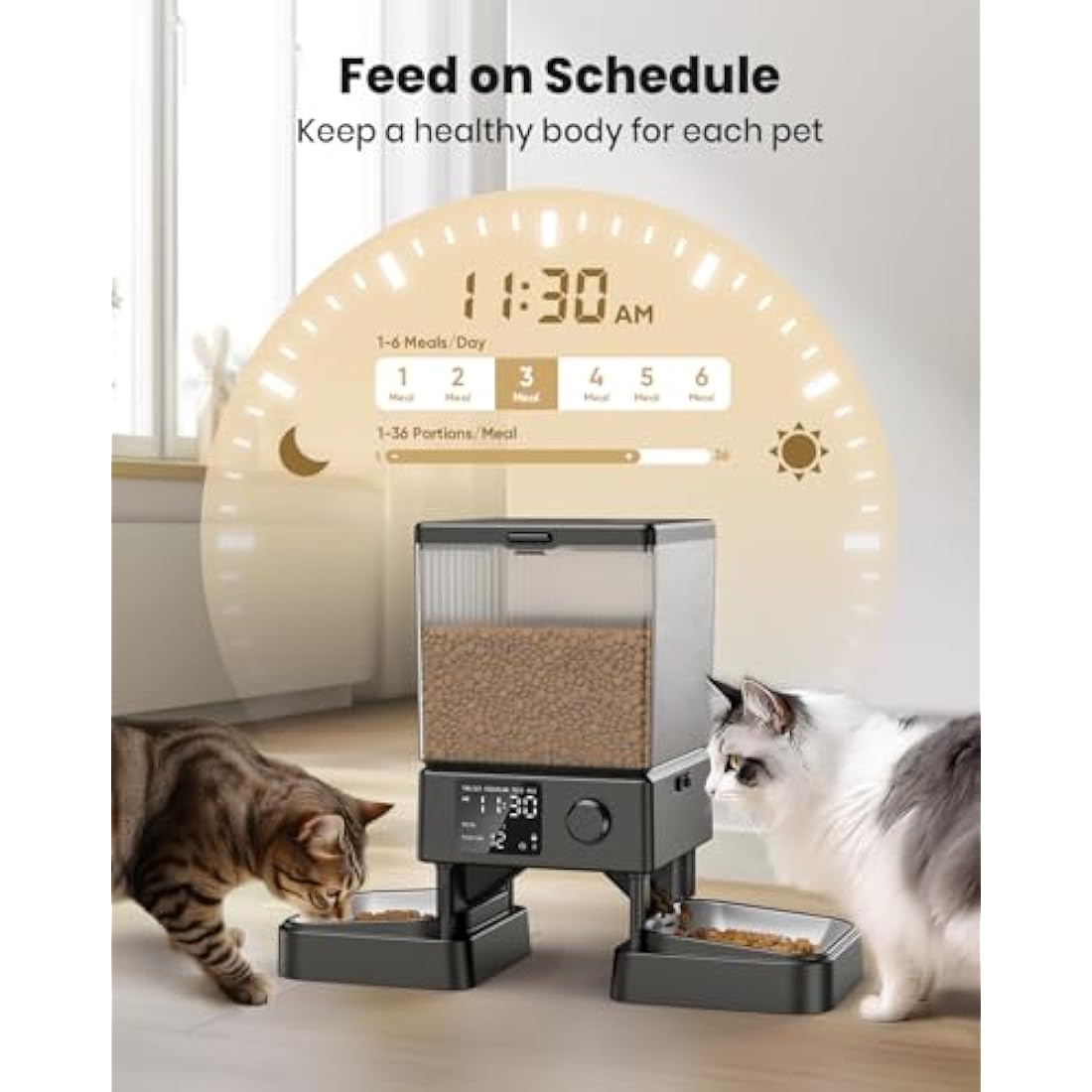 oneisall 5L Automatic Cat Feeder for 2 Cats | Timed Dual Food Dispenser
