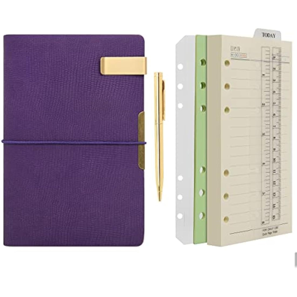 Jolof Store A6 Refillable Leather Notebook – 6-Ring Binder Purple Journal
