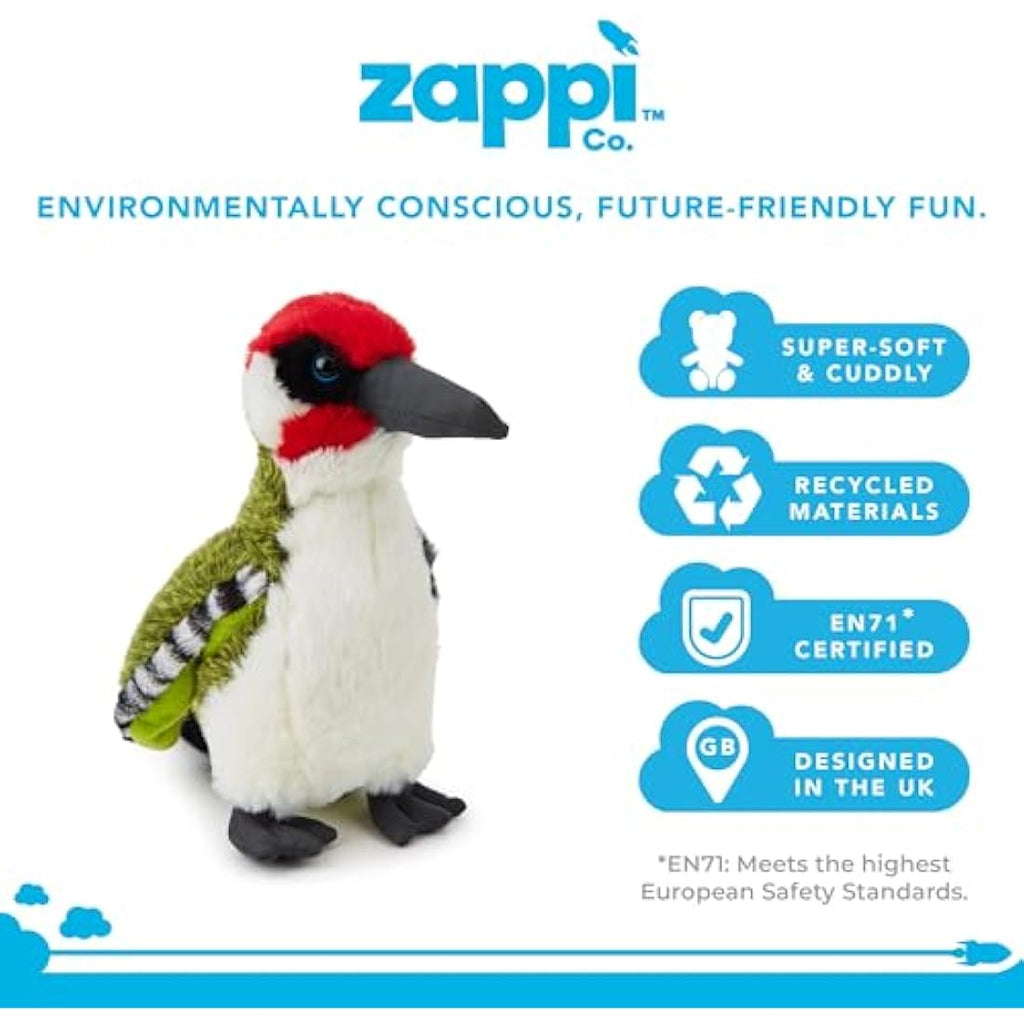 Zappi Co Green Woodpecker Plush Toy | 25cm Eco-Friendly Stuffed Bird