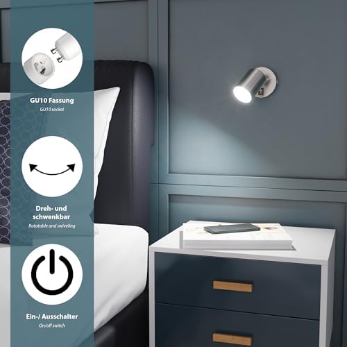 ledscom.de WAIKA Wall Spot – 2 Pcs Chrome Matt 3-Step Dimmable LED Lamp