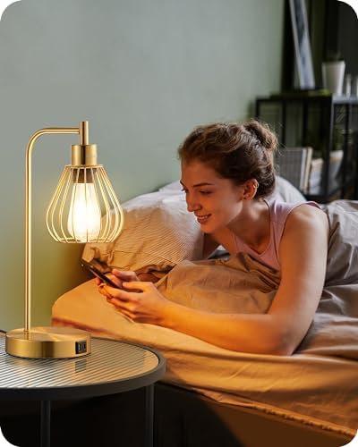 EDISHINE Industrial Bedside Lamps Set of 2 | Dimmable Touch Control Gold