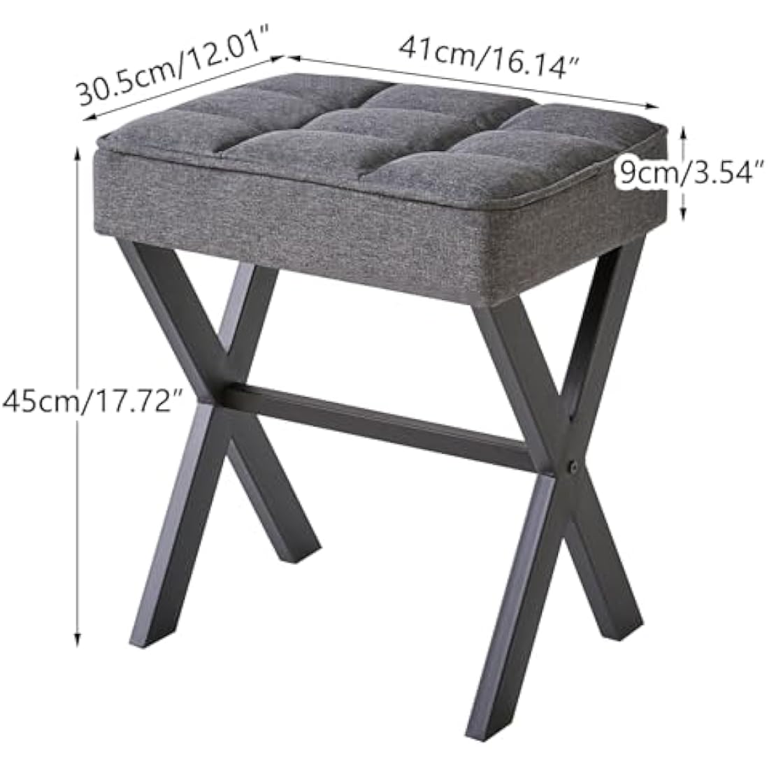 IBUYKE Dark Gray Linen Makeup Stool – Square Vanity Ottoman Footrest