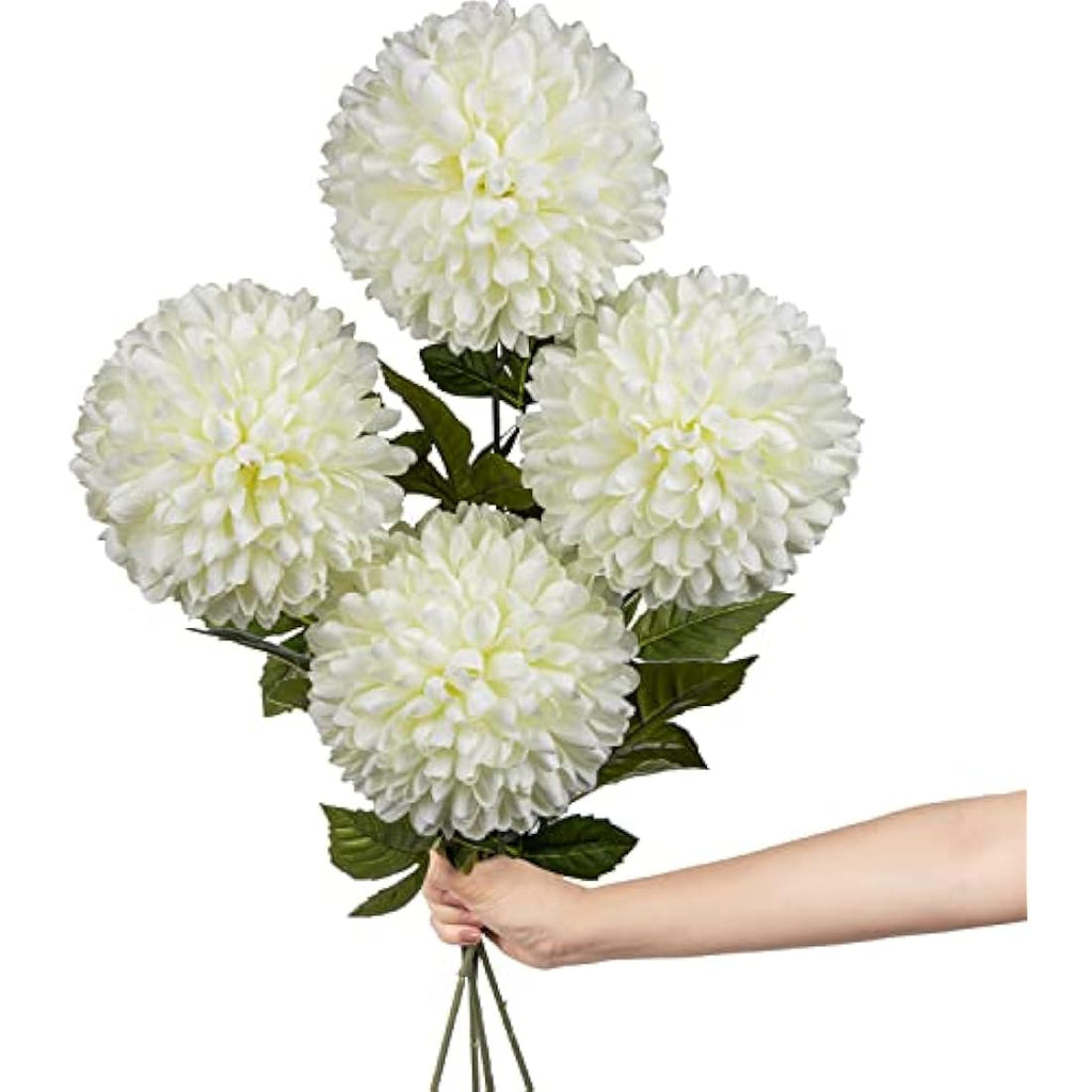 Large White Silk Chrysanthemum Flowers - 4 Pcs Faux Ball Flowers