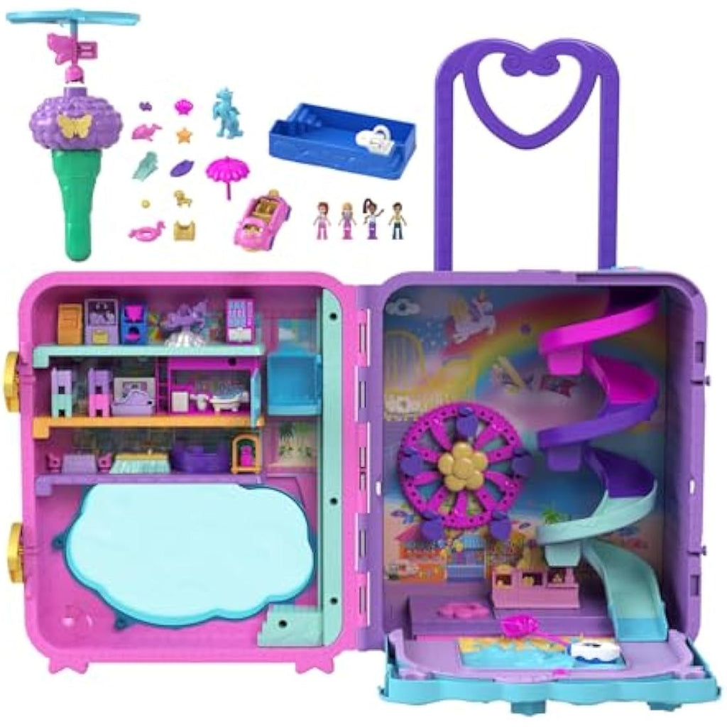 Polly Pocket Pollyville Resort Roll Away Playset with 4 Dolls & 30 Pieces