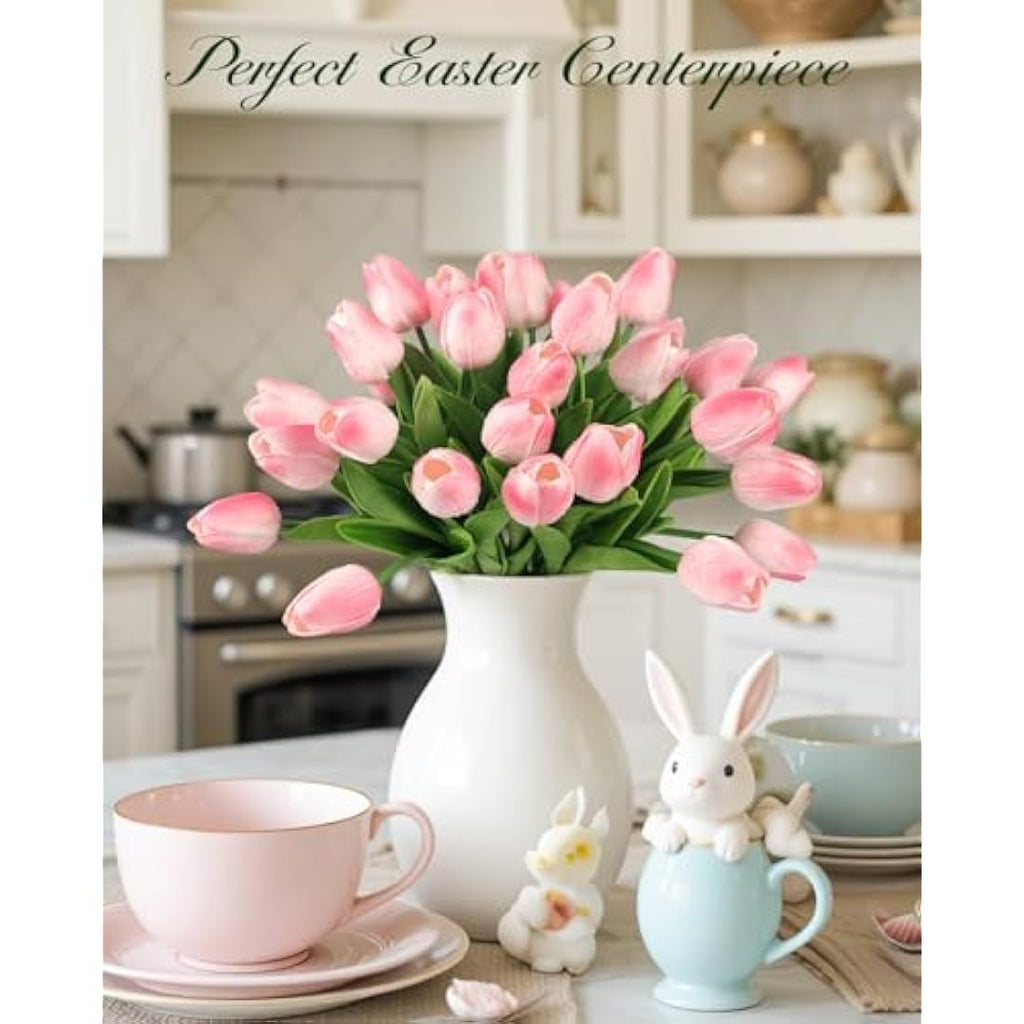 N&T NIETING Real Touch Artificial Tulips – 12Pcs Latex Flowers, Light Pink