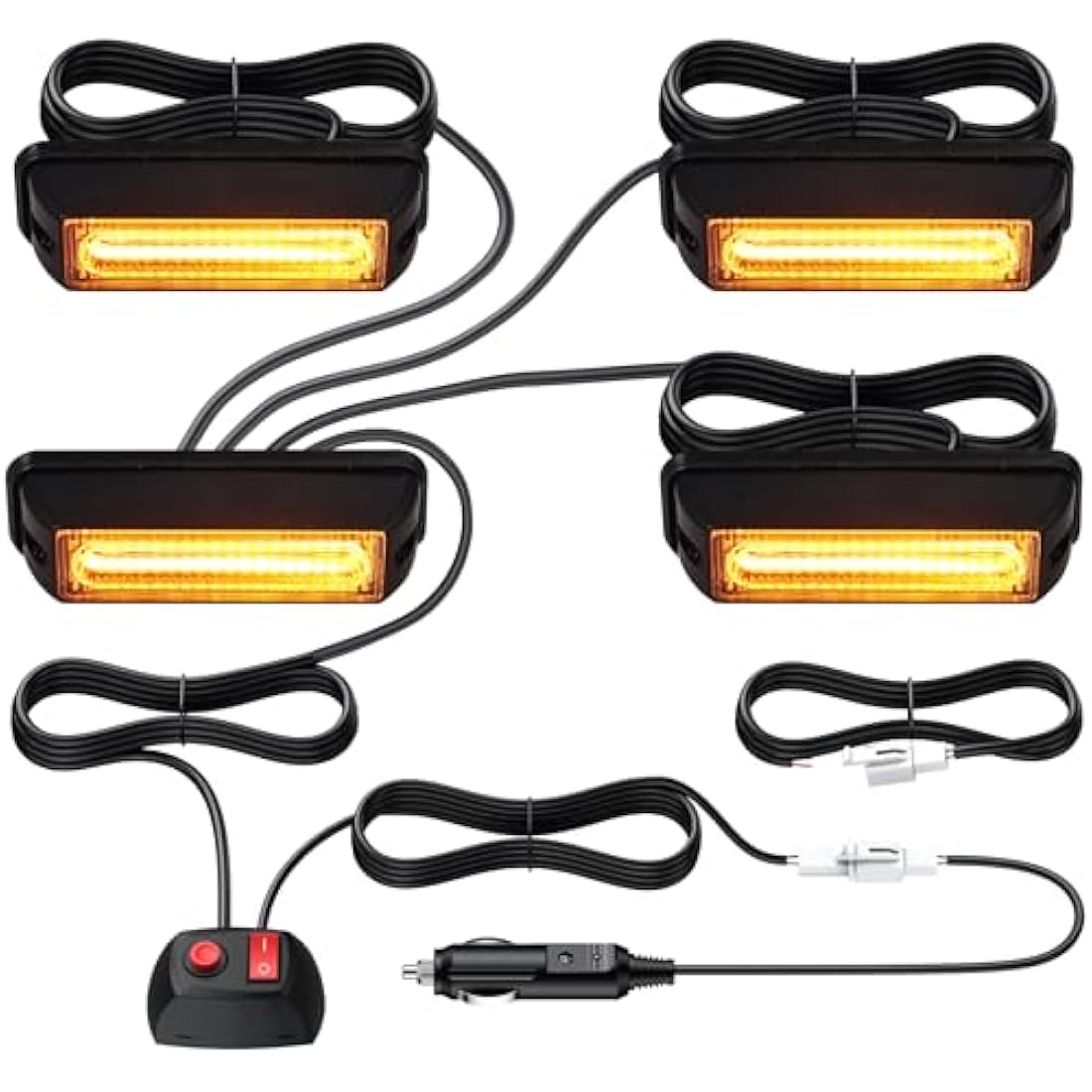 Justech 4PCS Amber COB Emergency Grill Lights – 18 Flash Modes for Trucks