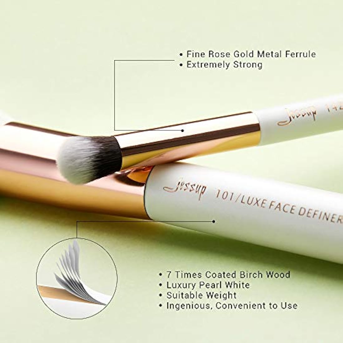 Jessup 15Pcs Professional Makeup Brushes Set | Pearl White & Rose Gold