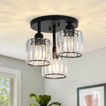 Rayofly Modern 3-Light Crystal Chandelier | Black Semi Flush Ceiling Light