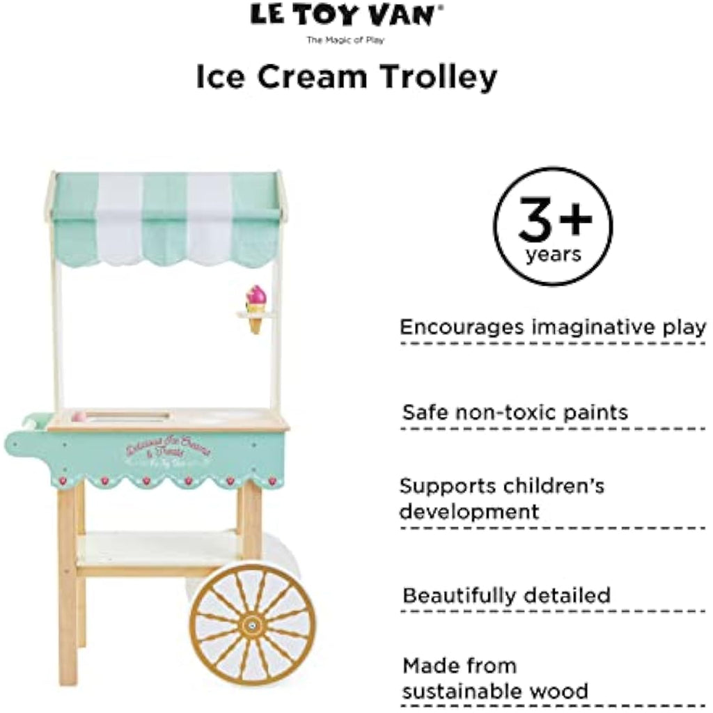 Le Toy Van Wooden Ice Cream Trolley – Kids Pretend Play Food Set