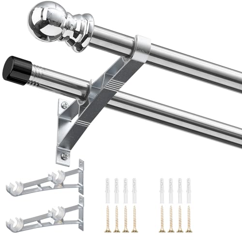 INFLATION Heavy Duty Double Curtain Rods | Silver Adjustable 76-330cm