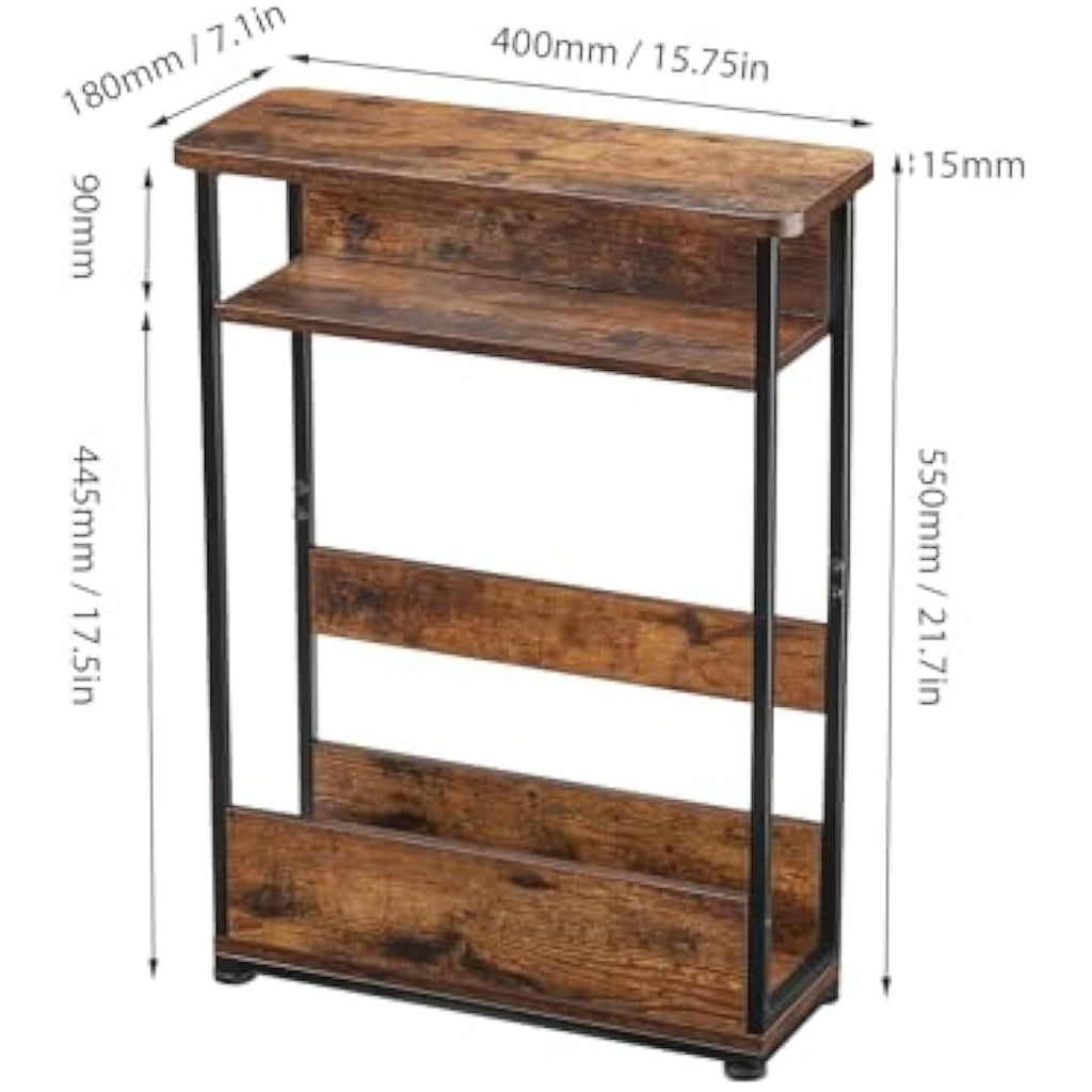 Jolof Store Narrow Side Table – Industrial Nightstand with Magazine Rack