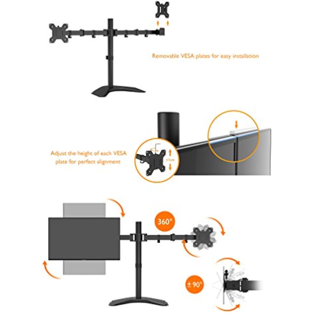 BONTEC Dual Monitor Stand – Double Arm Desk Mount for 13-27" Screens