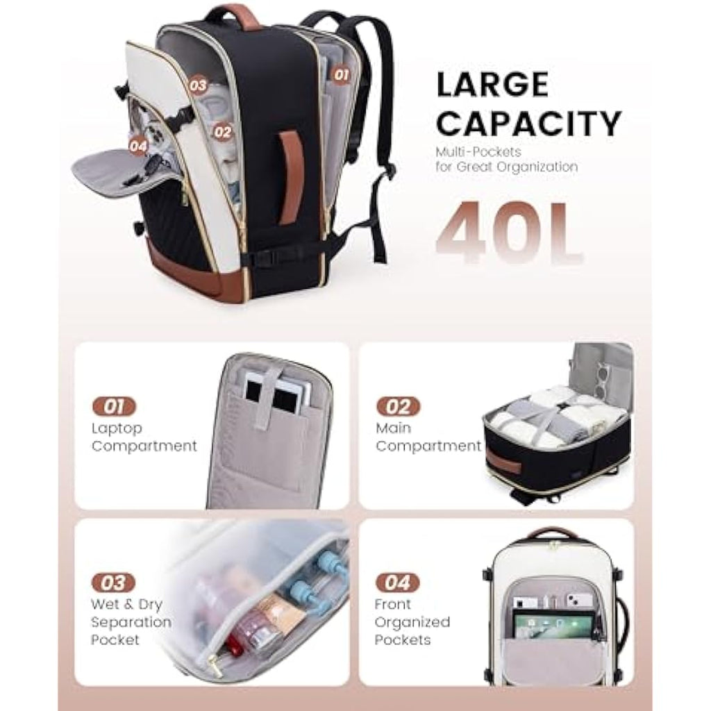 LOVEVOOK Women's 40L Travel Backpack – 17.3" Laptop Carry On Bag