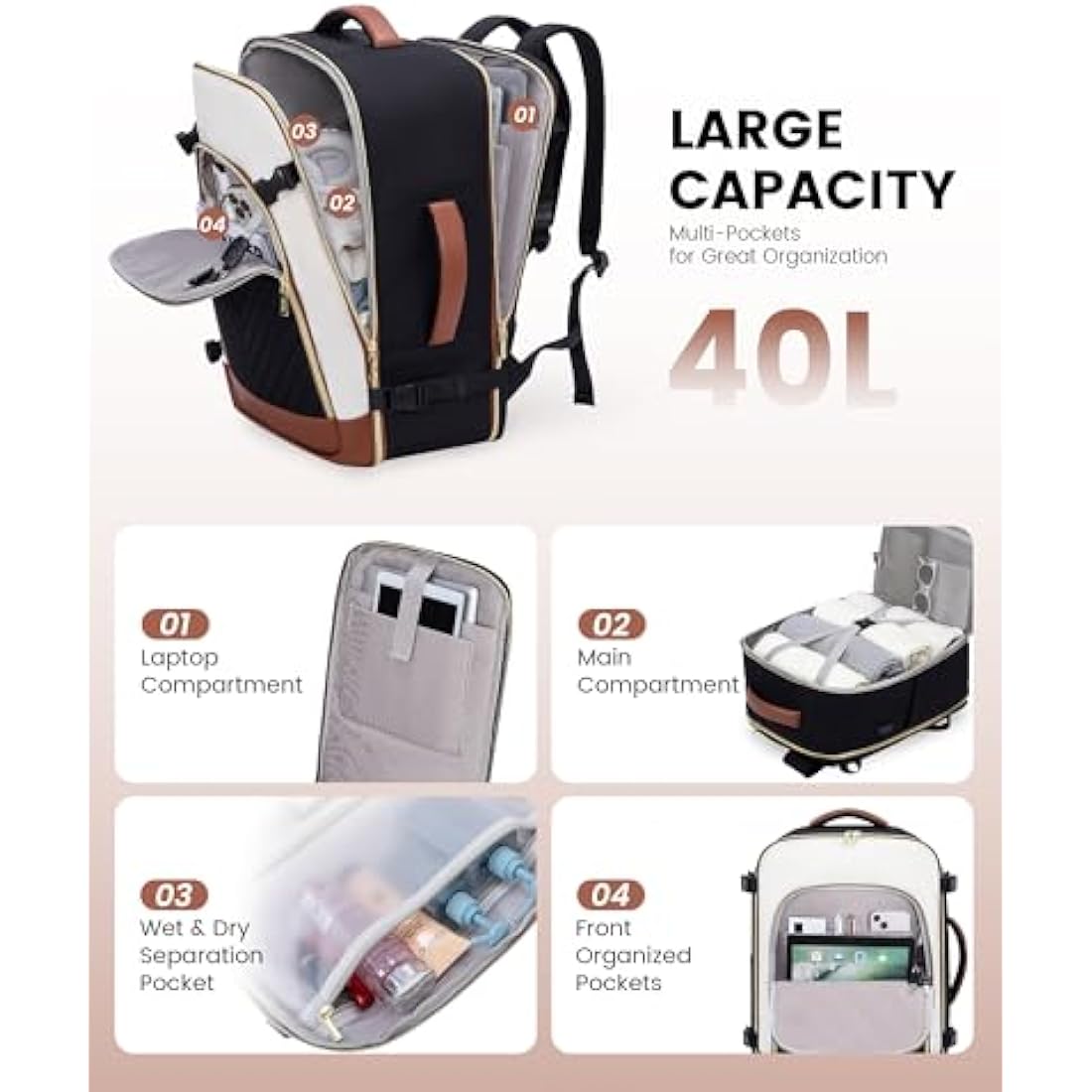 LOVEVOOK Women's 40L Travel Backpack – 17.3" Laptop Carry On Bag