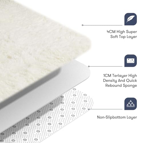 JOJOSEE Cream Area Rug – 160x230cm Soft Fluffy Shaggy Non-Slip Living Room Mat