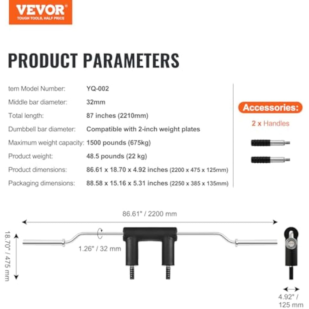 VEVOR Safety Squat Bar | 1500 LBS Capacity A3 Steel Barbell for Home Gym
