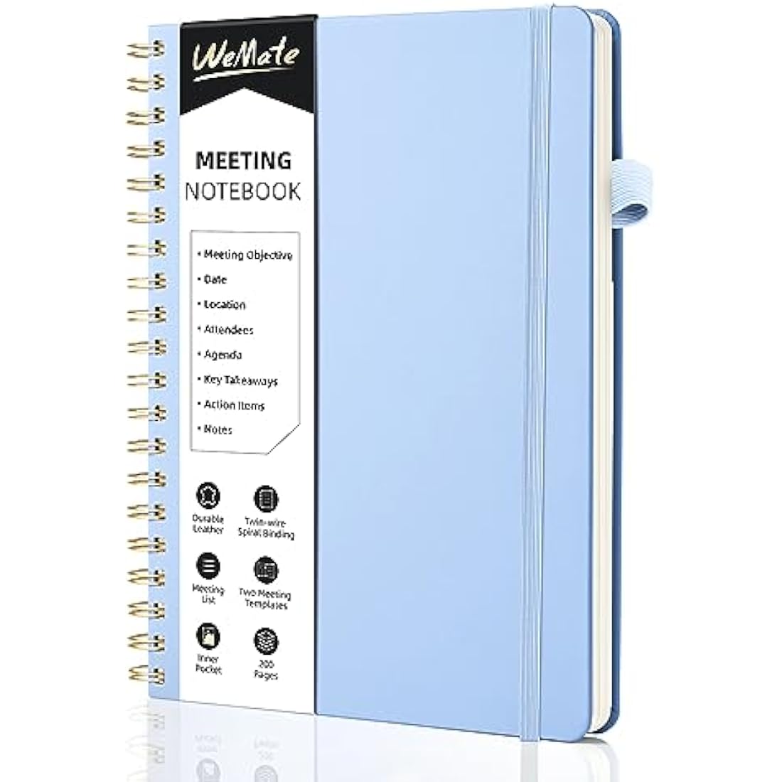WEMATE Meeting Notebook | B5 PU Leather Business Planner – Light Blue