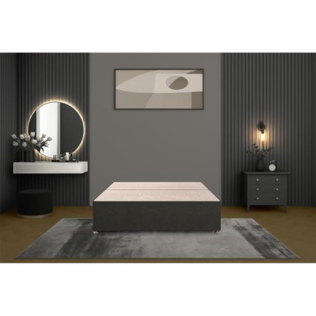 Grey Linen Divan Base – 3FT Single Bed with 2 Drawers
