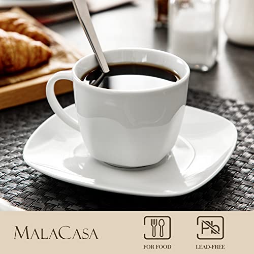 MALACASA Elisa 12-Piece Porcelain Coffee Set | Ivory White Cups & Saucers