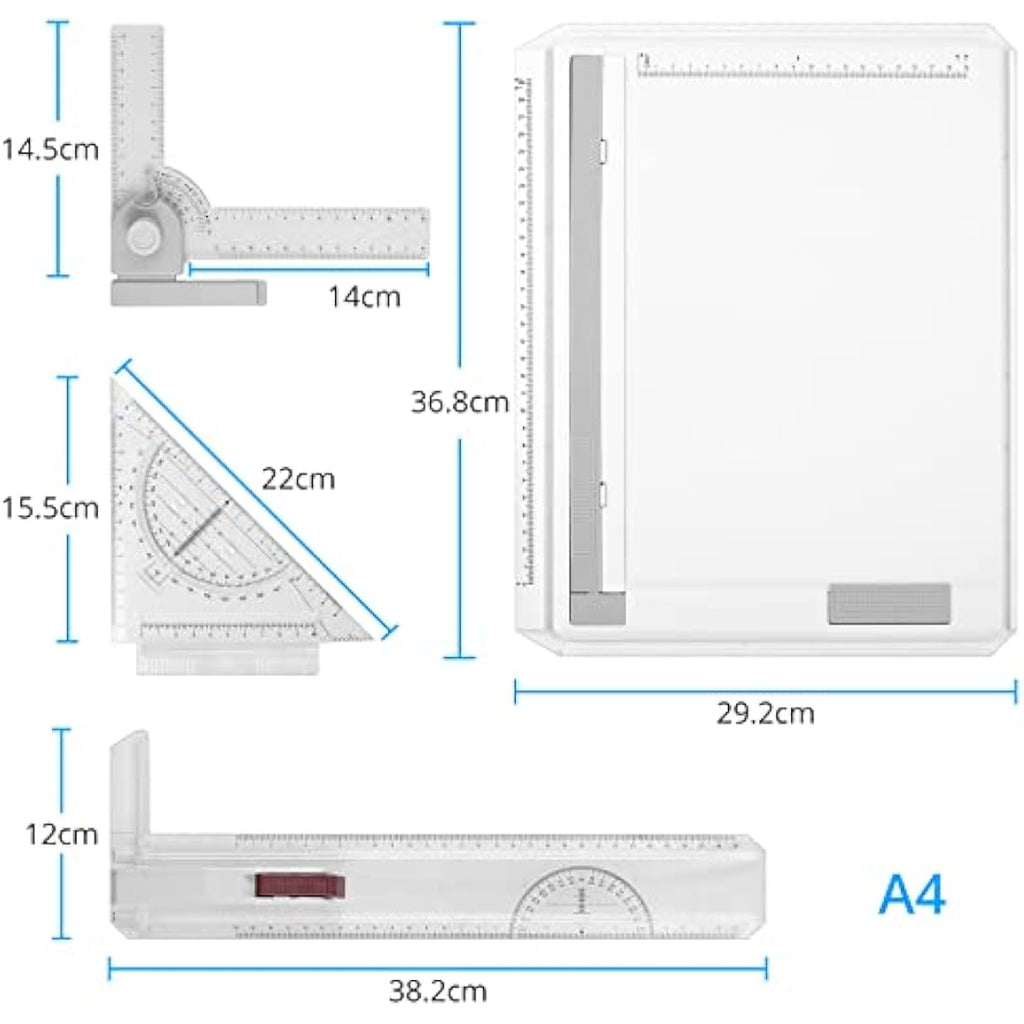 eSynic A4 Drawing Board Set | Adjustable Drafting Table with T-Square