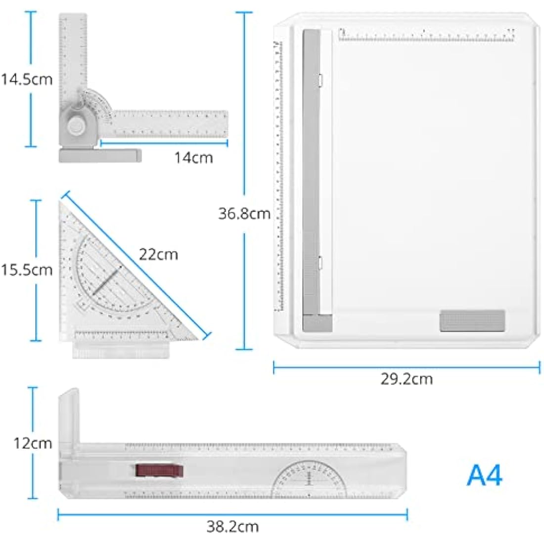 eSynic A4 Drawing Board Set | Adjustable Drafting Table with T-Square
