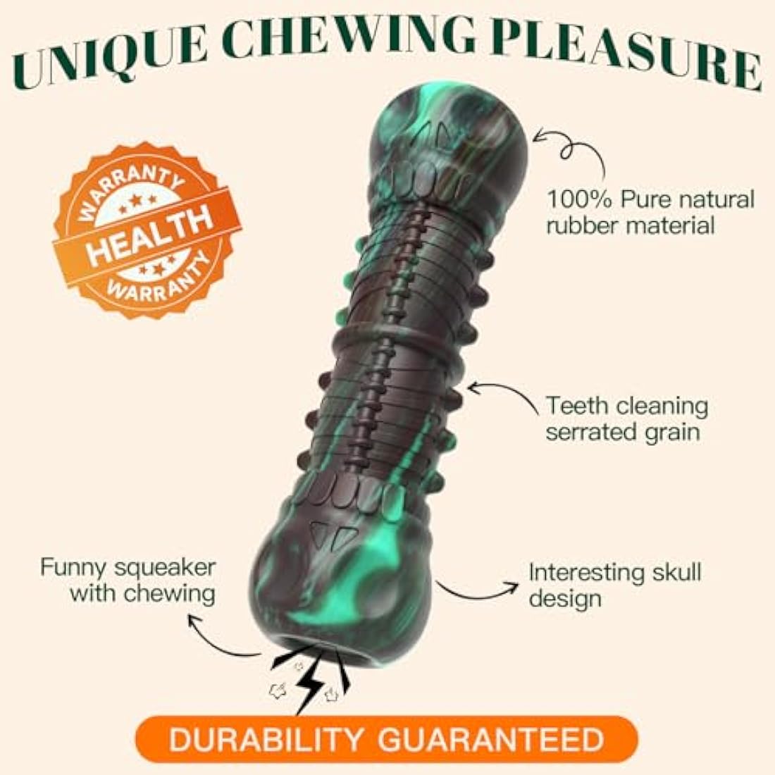 HETOO Indestructible Dog Toy for Aggressive Chewers - Durable Rubber Skull