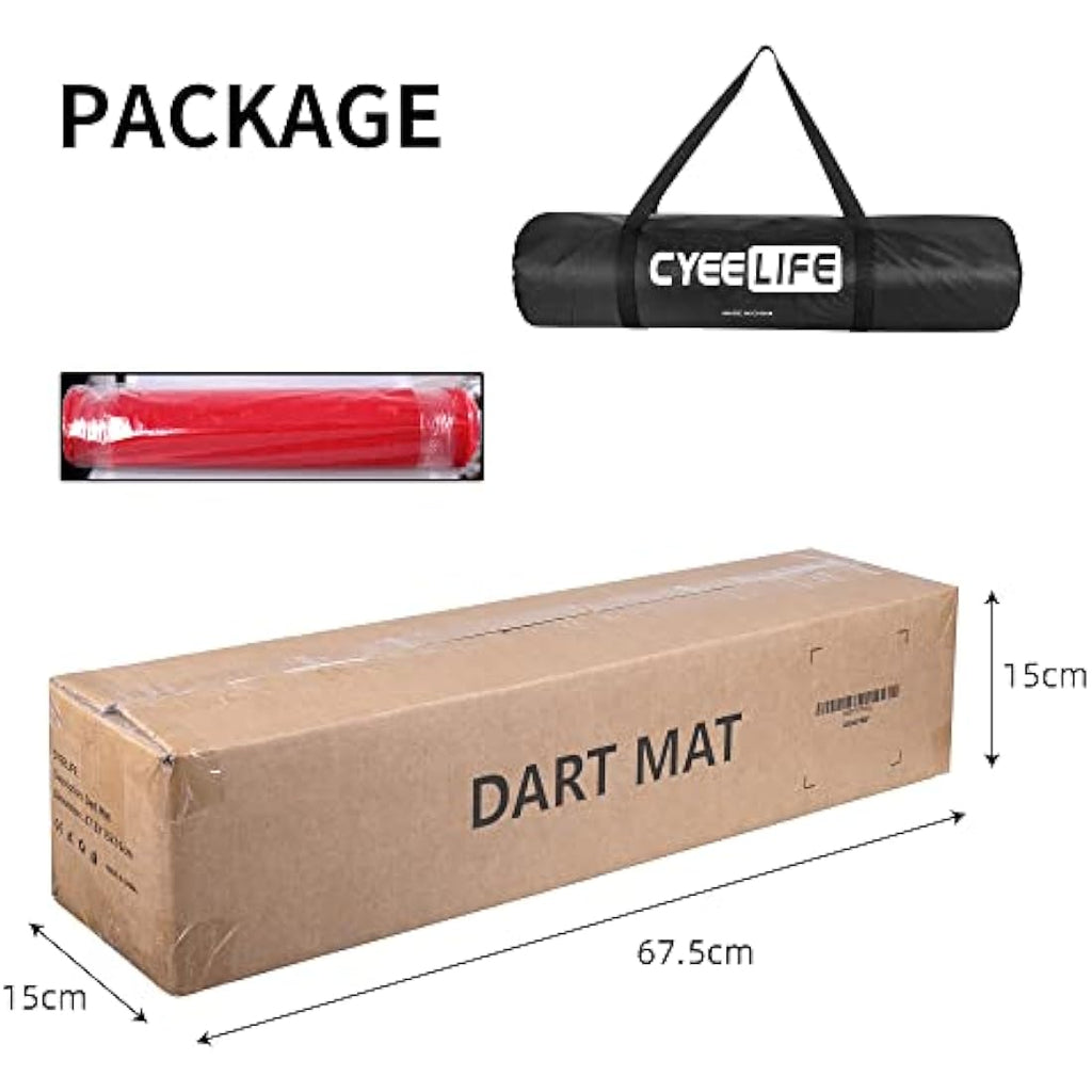 CyeeLife Dart Mat 65x295cm with Carry Bag and Oche Lines for Darts