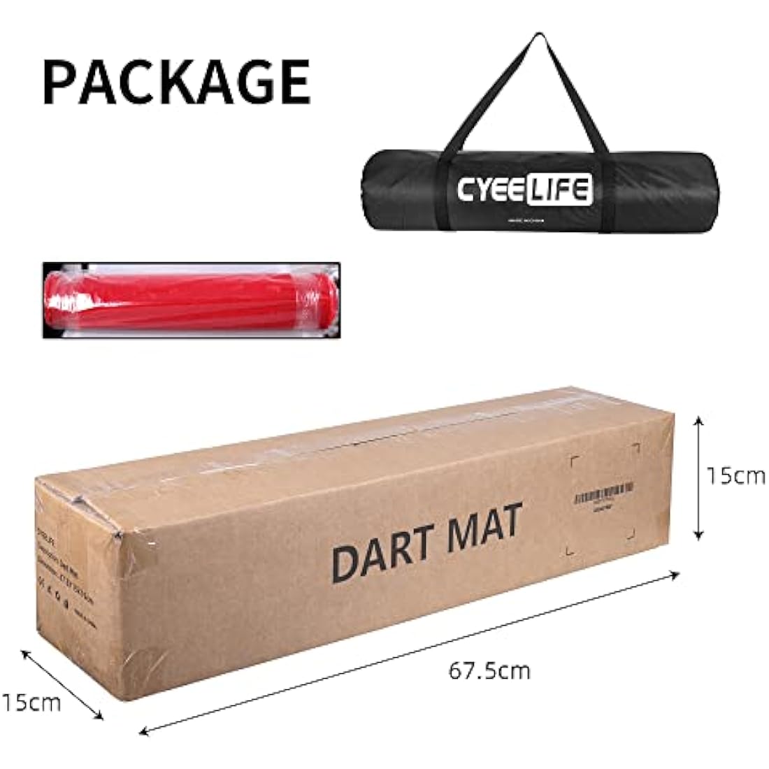 CyeeLife Dart Mat 65x295cm with Carry Bag and Oche Lines for Darts